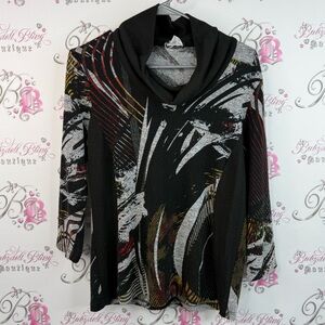 Bali corp turtleneck style cowl neck abstract Monochrome tropical print leafs